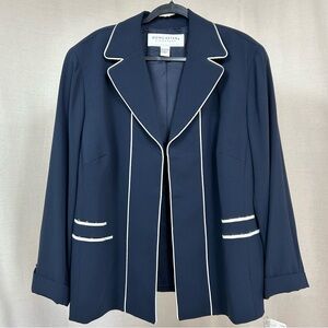 Doncaster Signature Navy Blue White Piping Trim Blazer Size 22W/2X